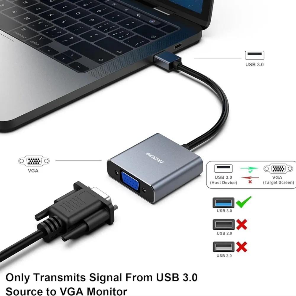 BENFEI USB 3.0 to VGA Adapter, USB 3.0 to VGA Male to Female Adapter for Windows